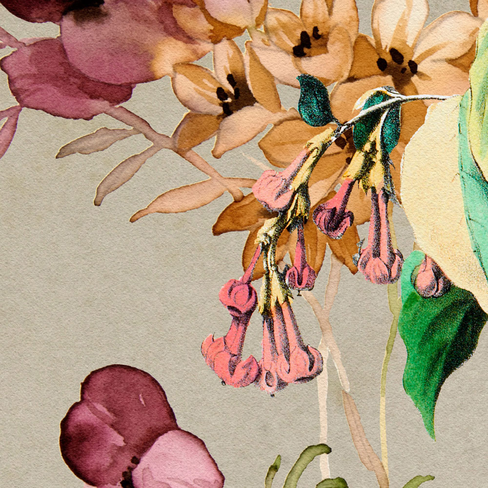             Love Nest 1 - papier peint avec des fleurs aquarelles et des oiseaux colorés
        
