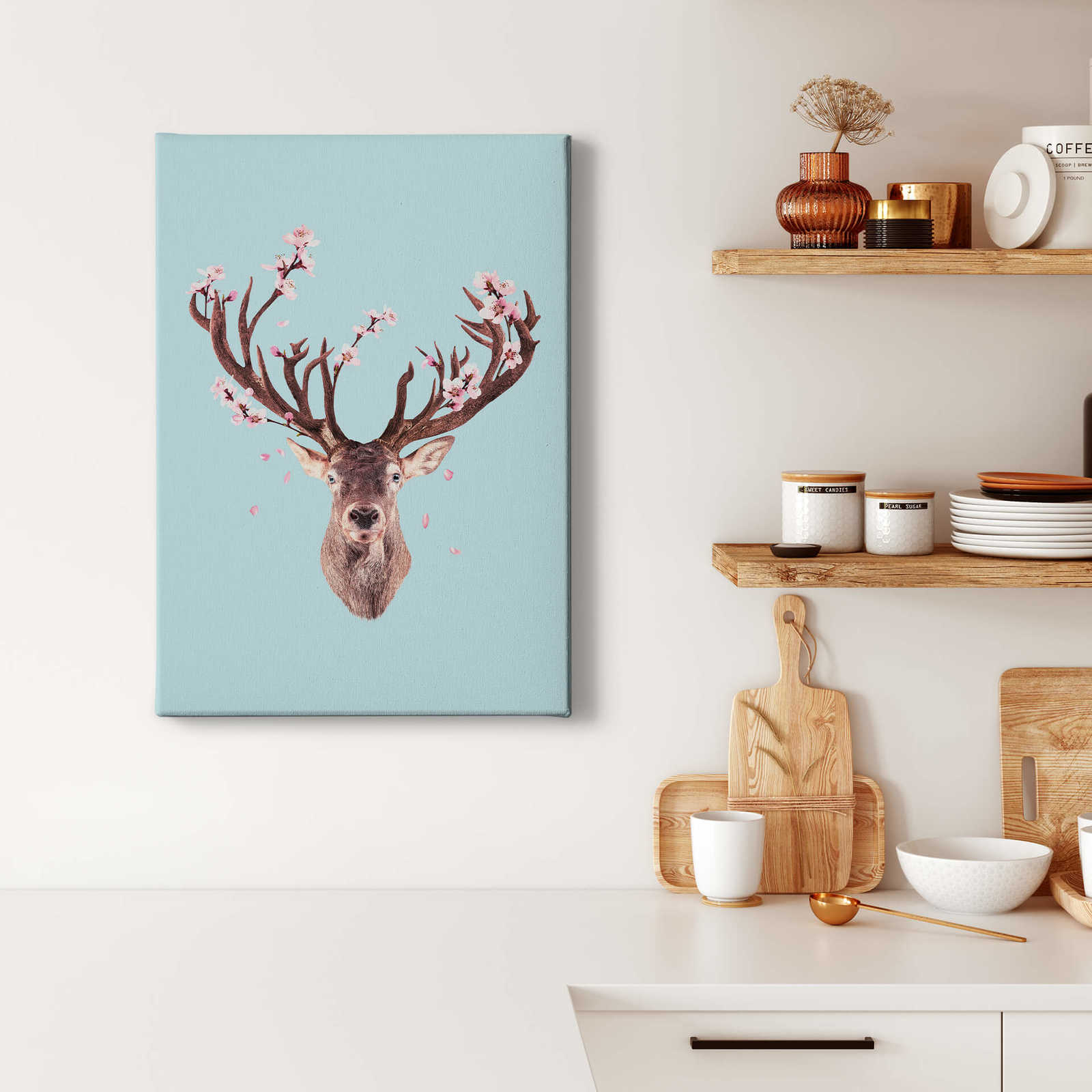             Loose Canvas print Deer with cherry blossoms – Colourful
        