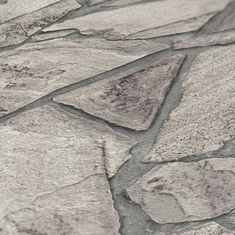             Carta da parati in pietra naturale in tessuto non tessuto 3D-optics - grigio, Grigio
        