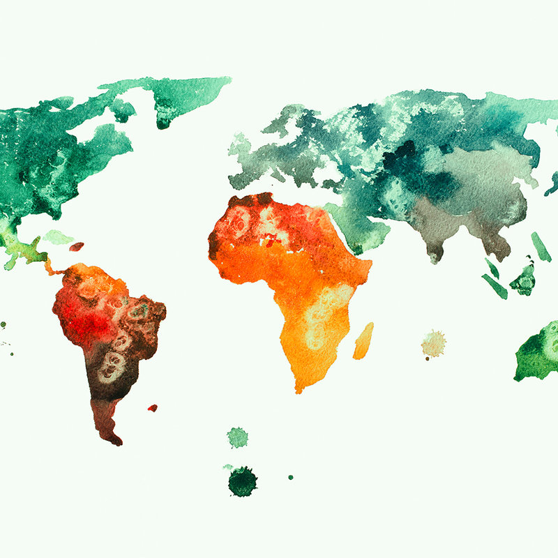         World Map Wallpaper Watercolours - Colourful, White, Green
    
