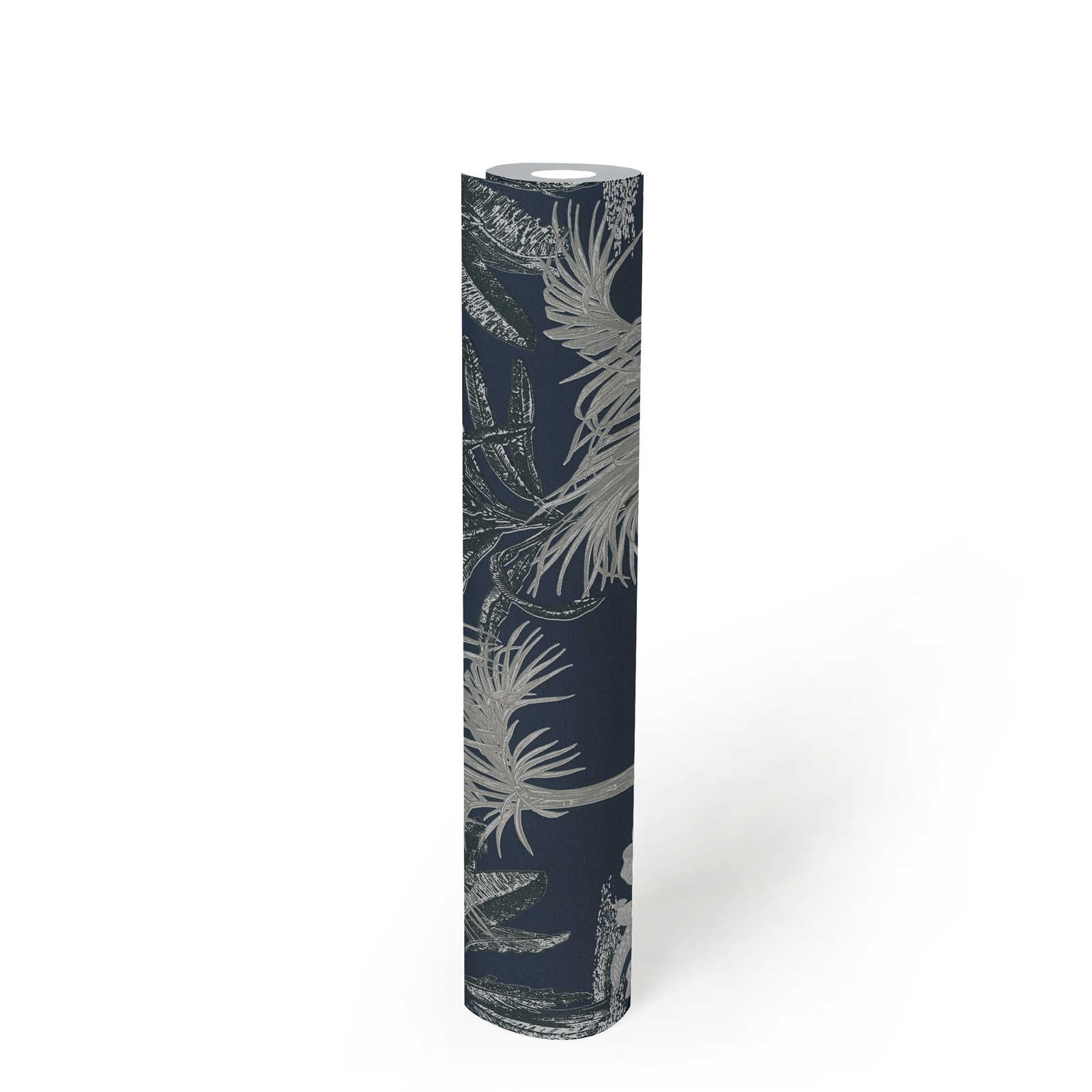             Palm wallpaper MICHASLKY dark blue with textured pattern - blue, grey
        