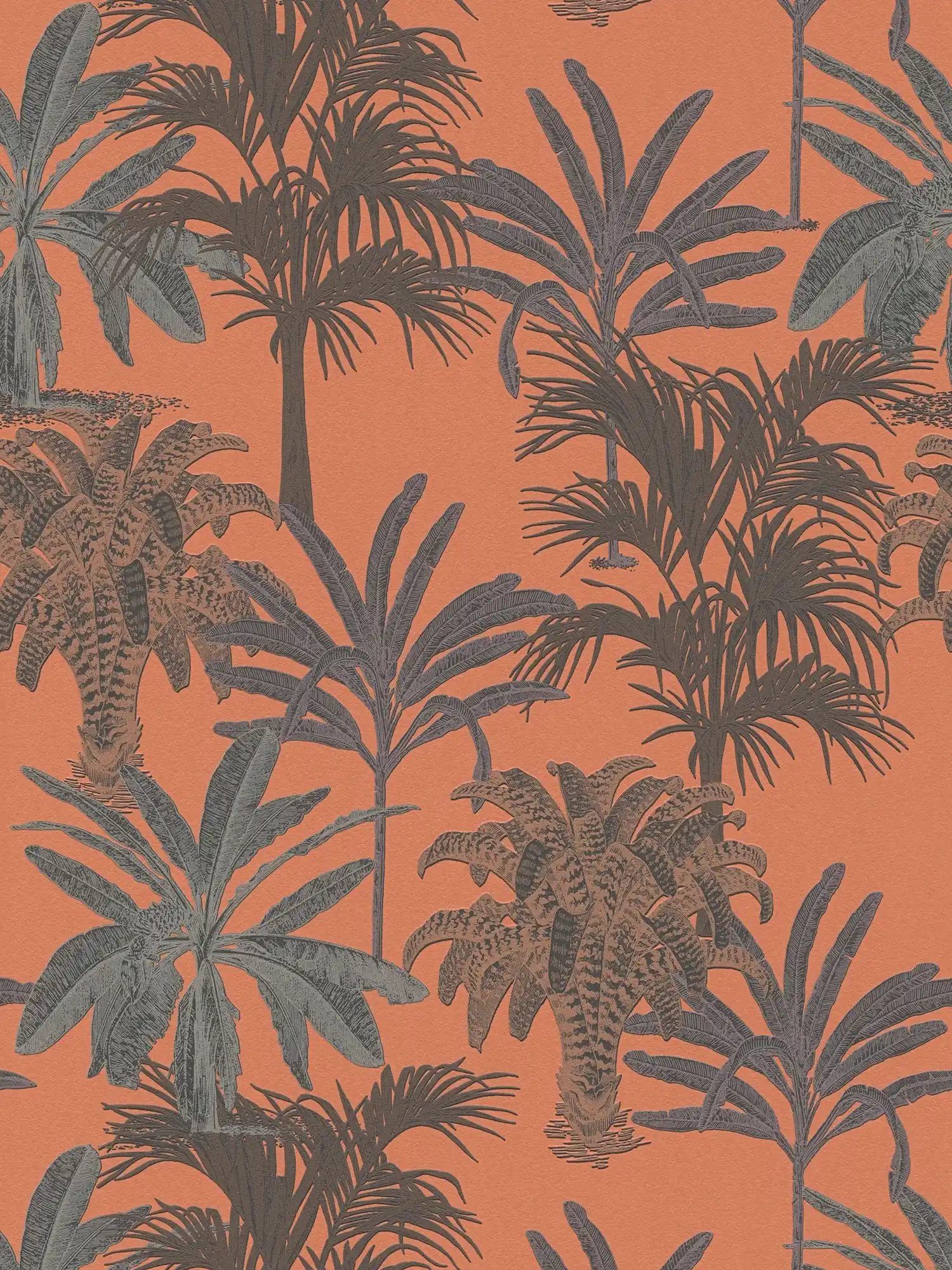 Papel pintado no tejido MICHALSKY con motivos de palmeras de estilo colonial - naranja, marrón
