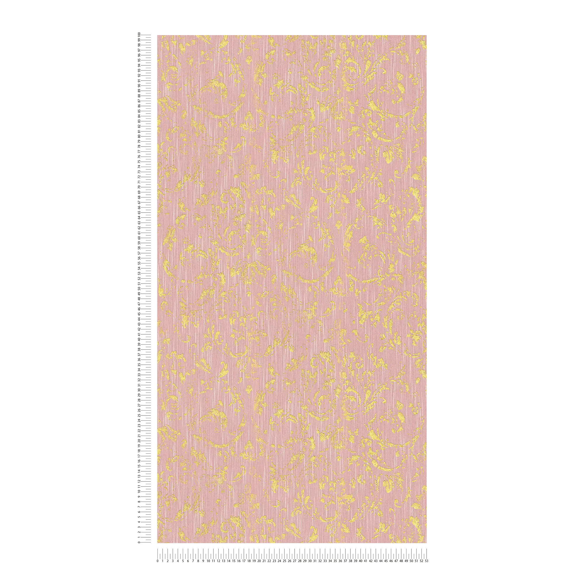             Wallpaper with gold ornaments in used look - pink, gold
        