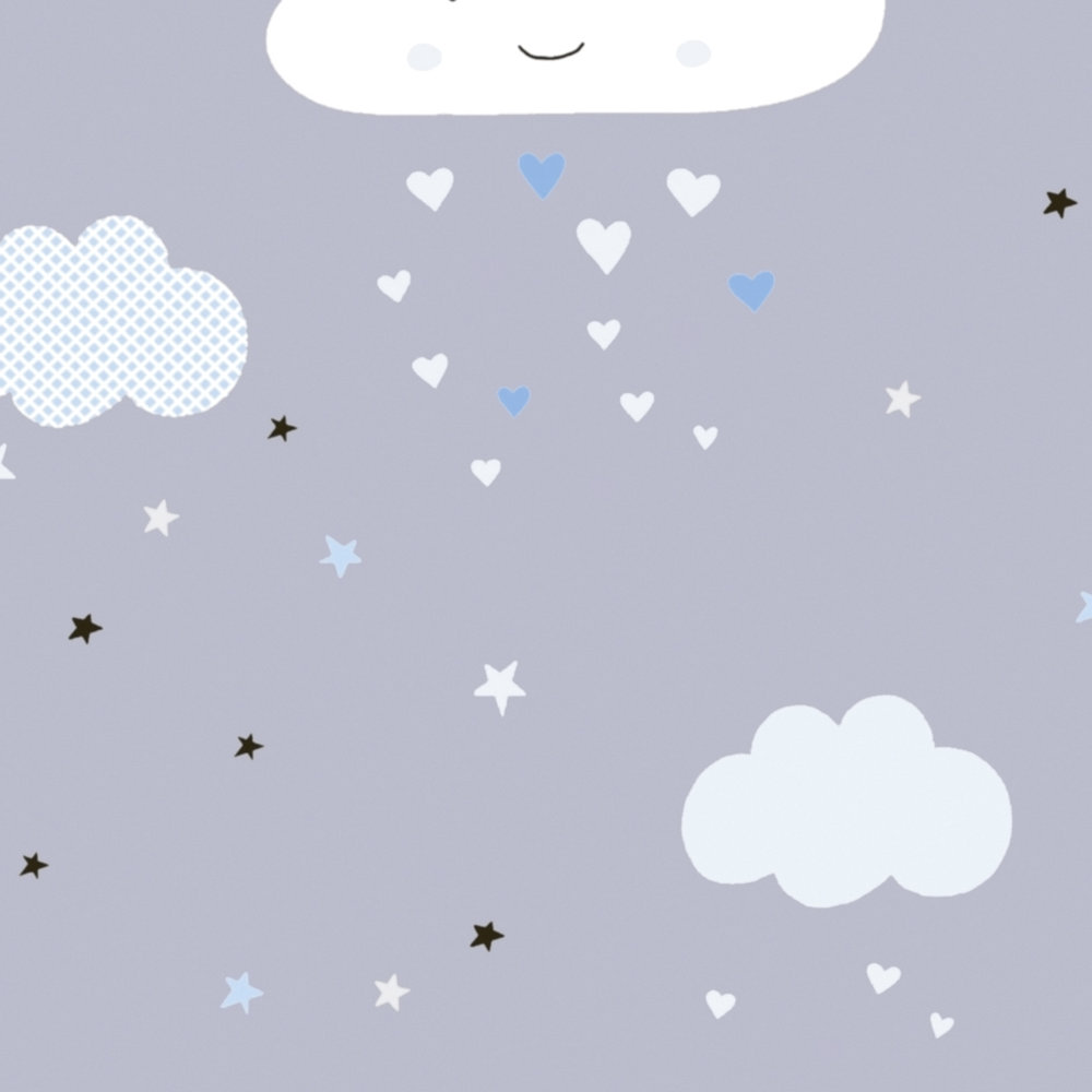             Papier peint chambre enfant garçon ciel de nuit nuages - bleu, gris, blanc
        