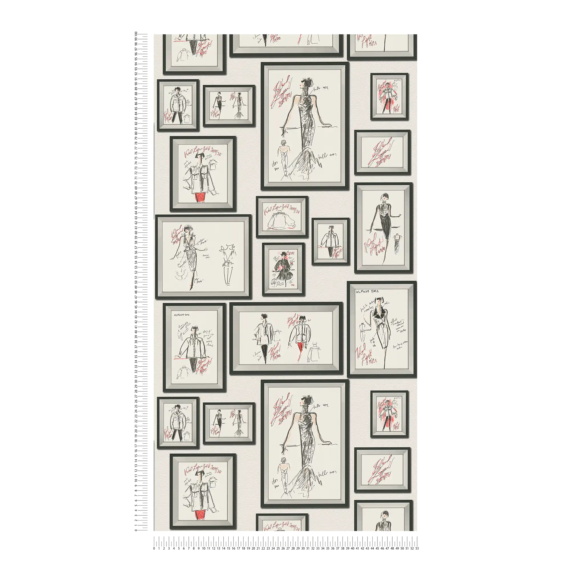             Non-woven wallpaper Karl LAGERFELD fashion designs - white, black
        