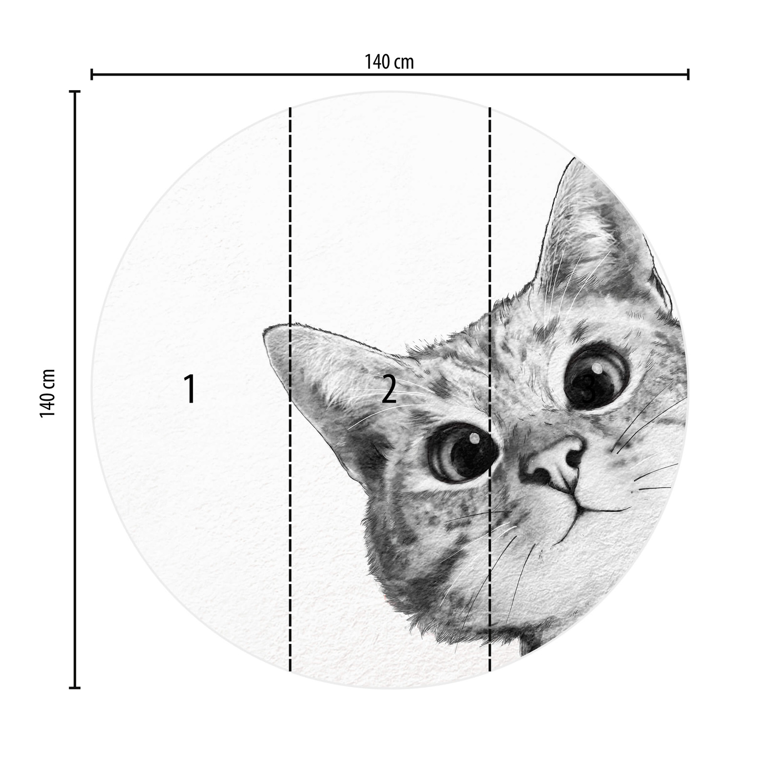             Photo wallpaper round cat face in black & white
        