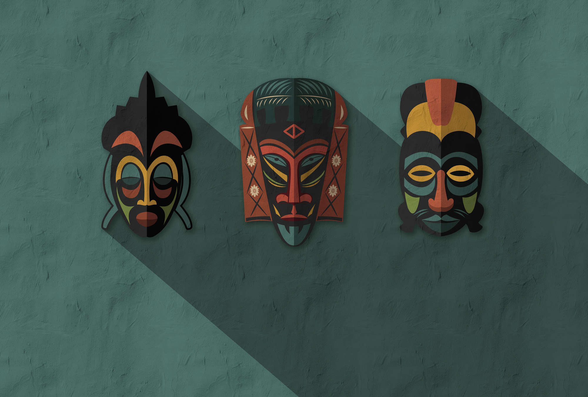             Zulu 3 - Muurschildering Petrol Afrika Maskers Zulu Design
        