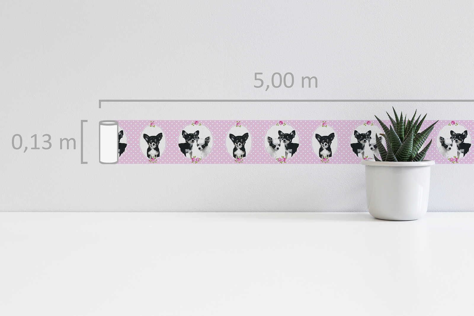             Wallpaper border dog puppies & dots pattern - Pink
        