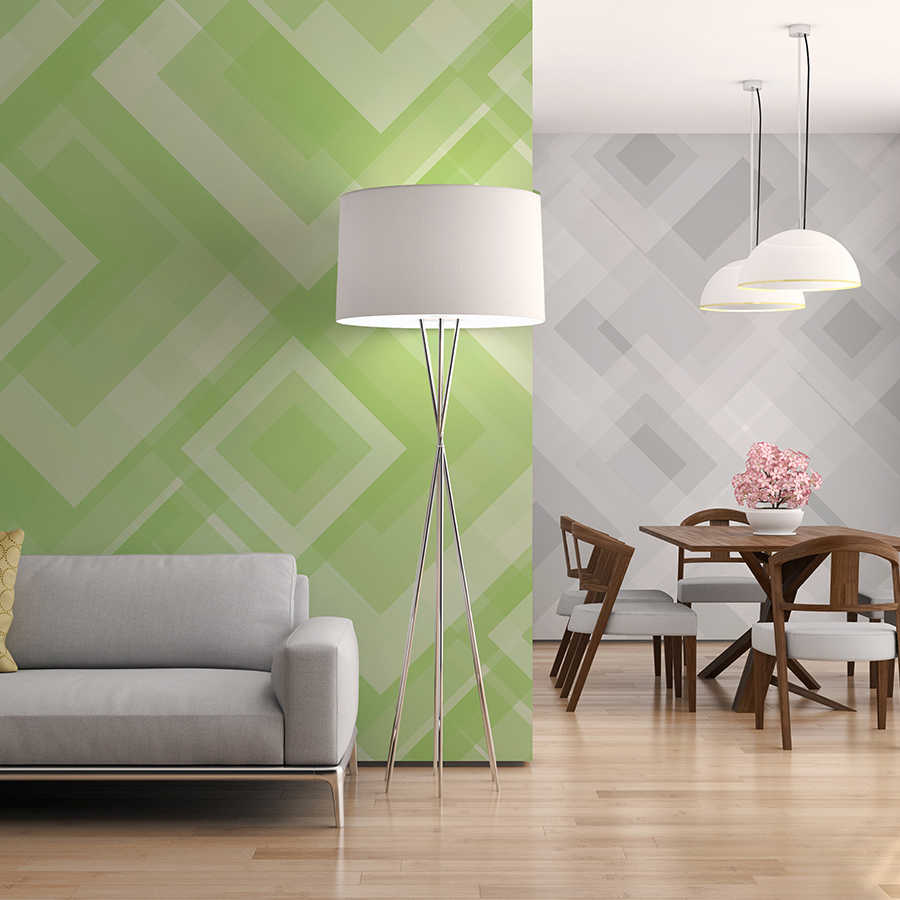 Design wall mural overlapping squares green on textured non-woven
