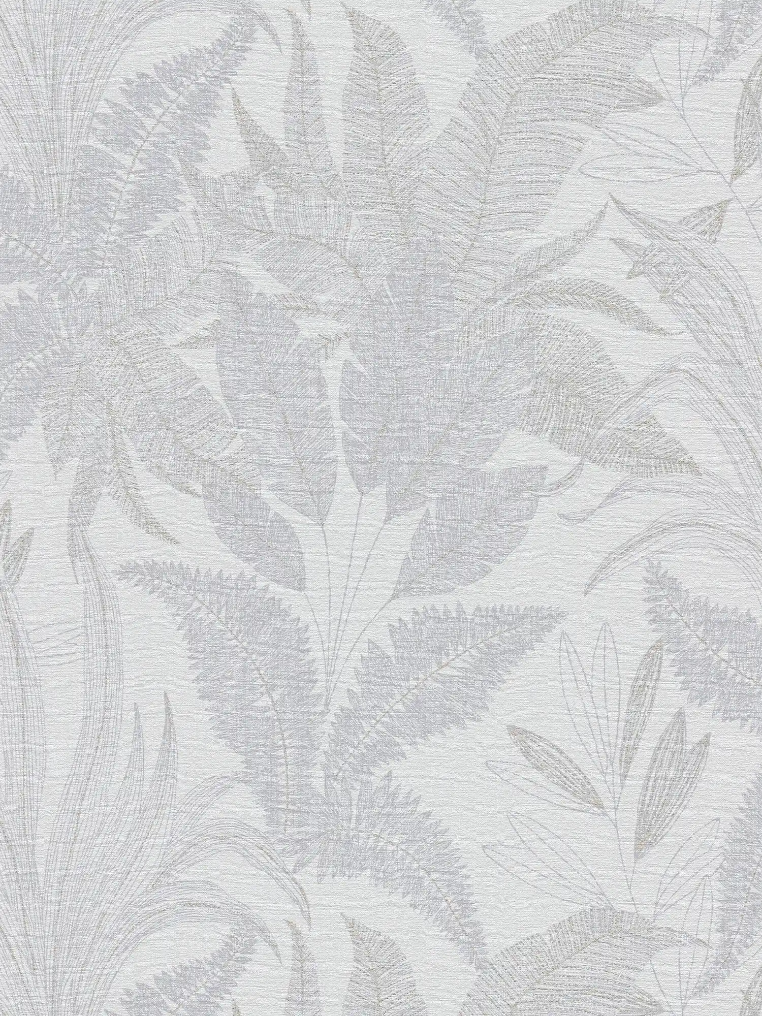 Non-woven wallpaper with jungle leaves - lightly textured pattern - grey, cream, gold
