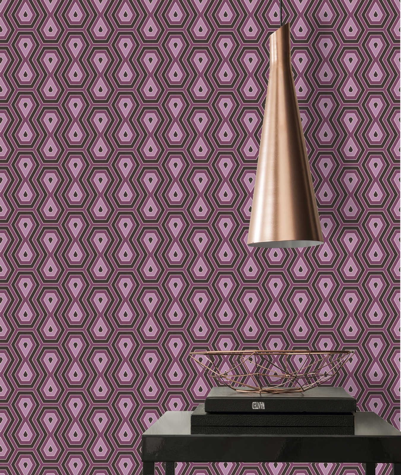             Patroonbehang paars & oudroze met grafisch retro design - paars, zwart
        