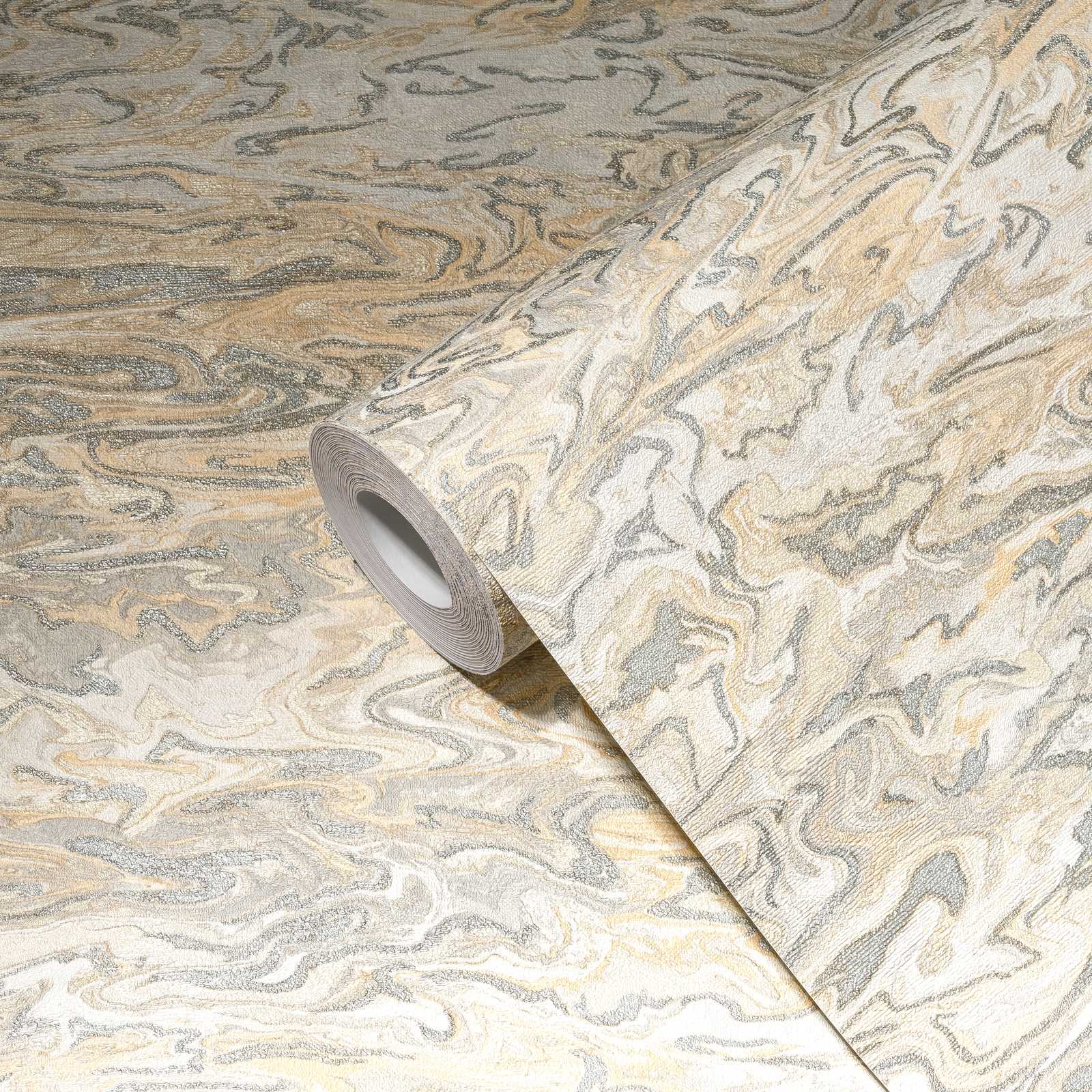             Gemarmerd behang abstract ontwerp - beige, grijs, crème
        