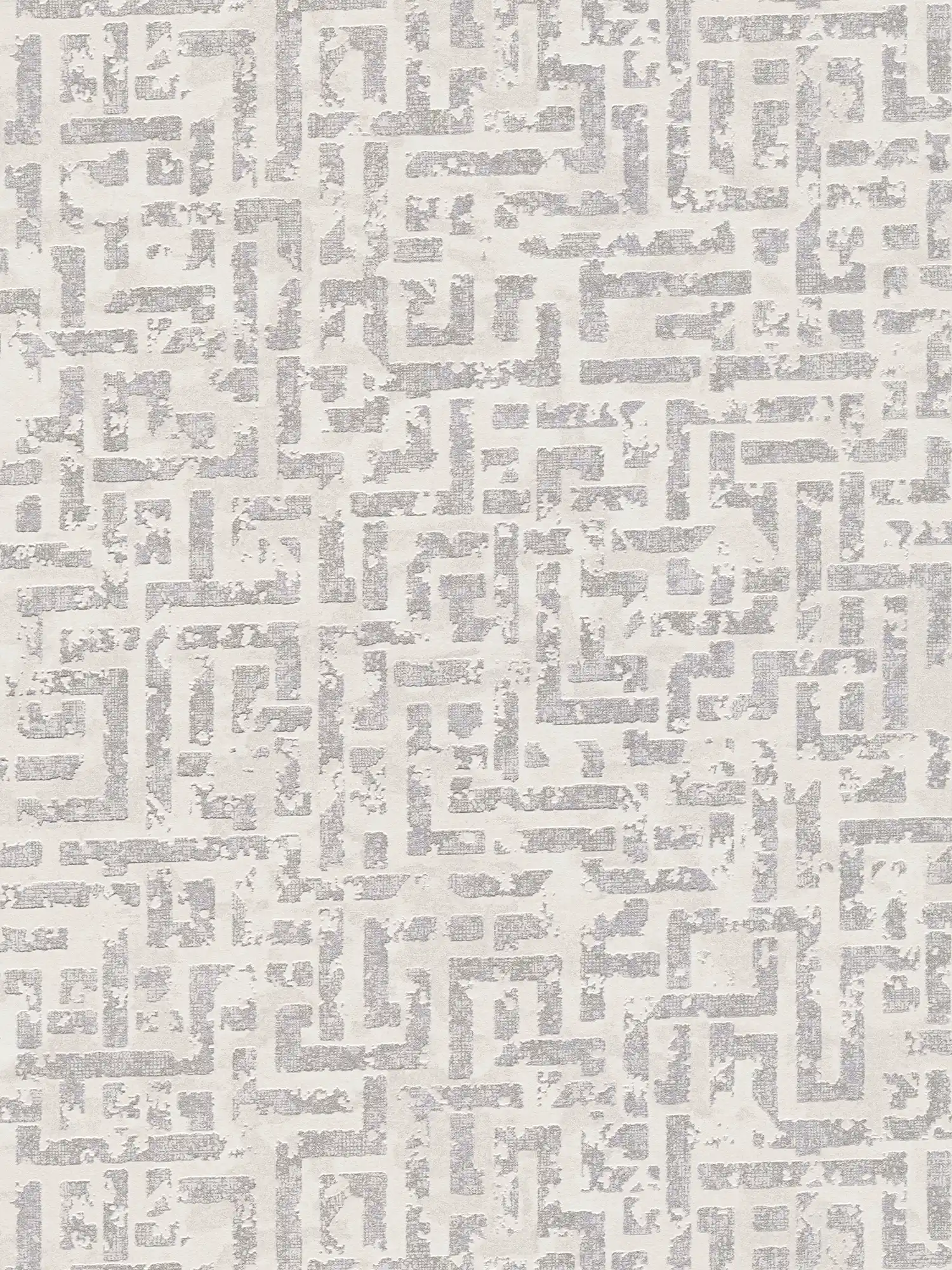 Used look wallpaper with relief pattern - white, metallic, grey
