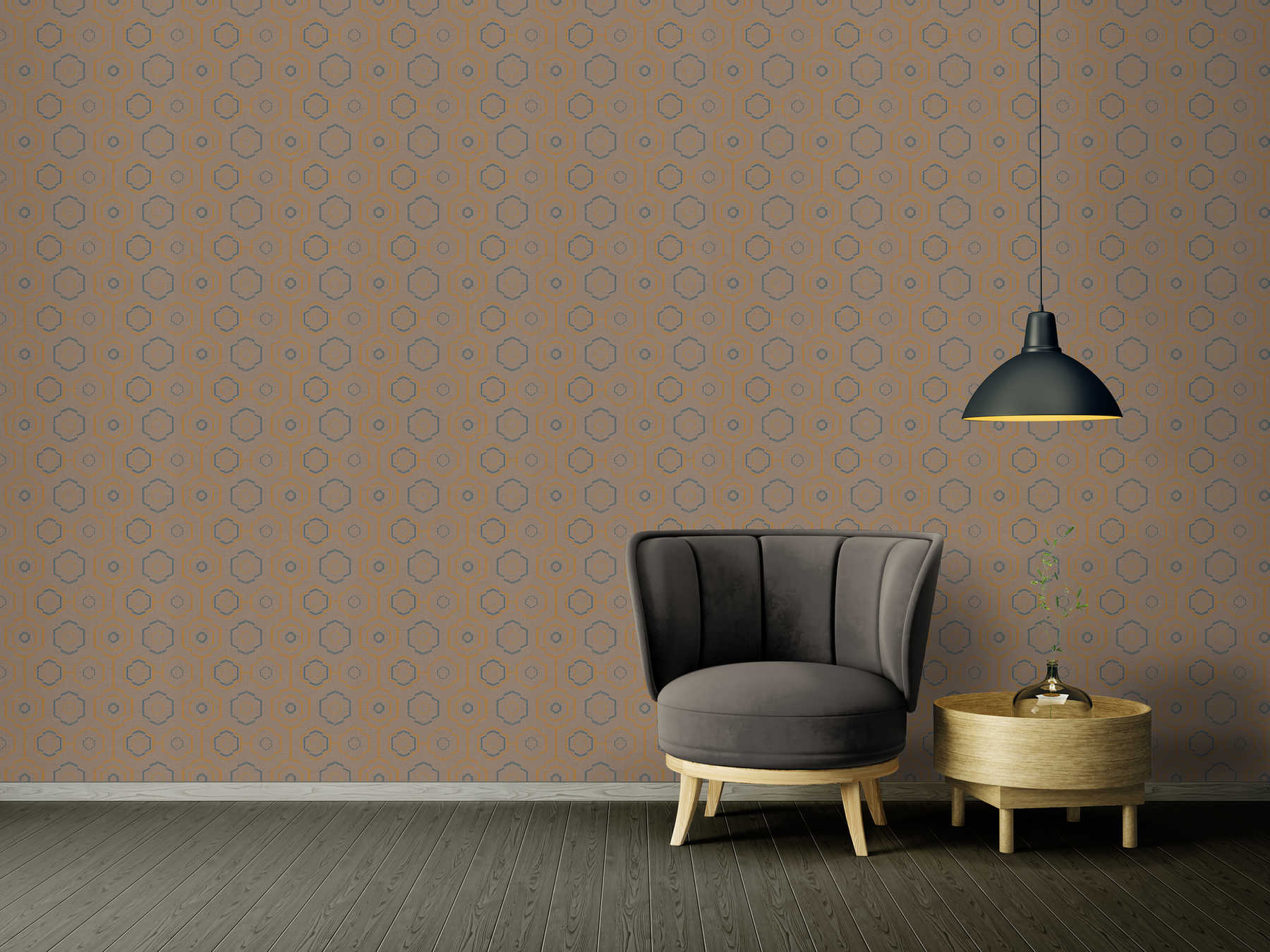             Wallpaper indigenous textile pattern with geometric design - brown, blue, orange
        