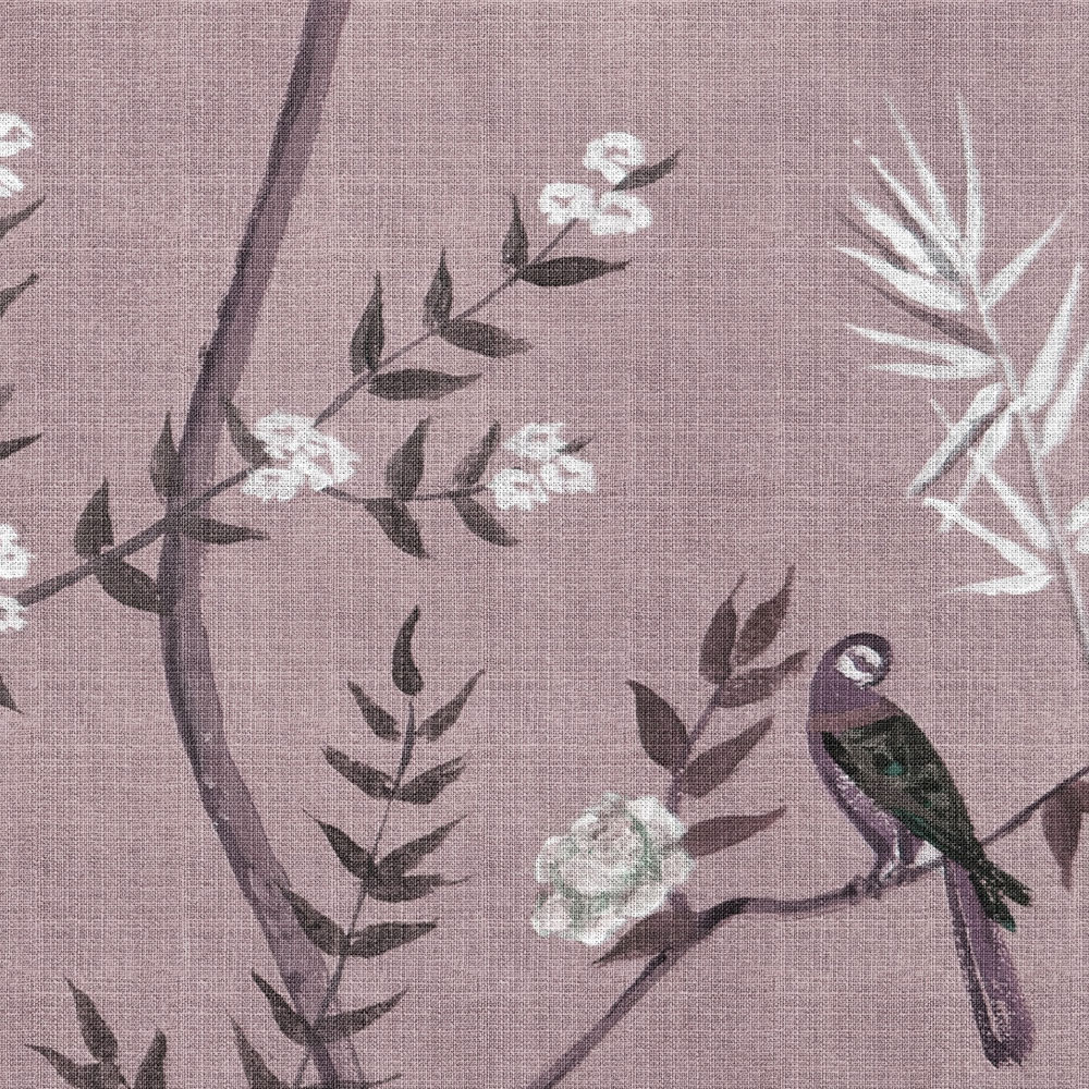             Theekamer 3 - Muurschildering vogels & bloemen ontwerp in roze & wit
        