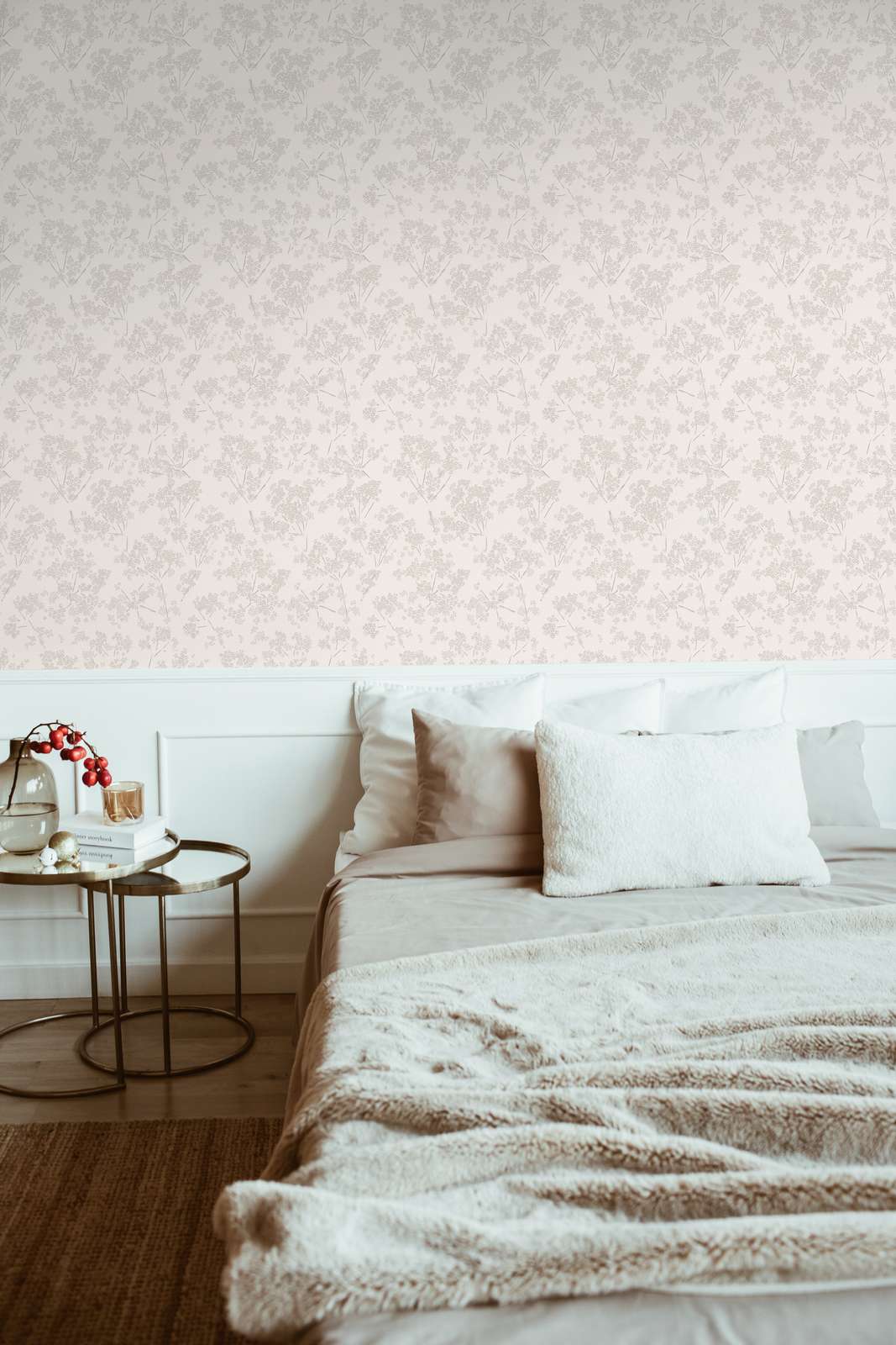             Non-woven wallpaper with floral pattern - white, grey
        