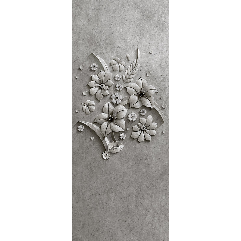Reliëfpaneel 1 - Fotopaneel bloemreliëf in betonstructuur - Grijs, Zwart | Mat glad vlies
