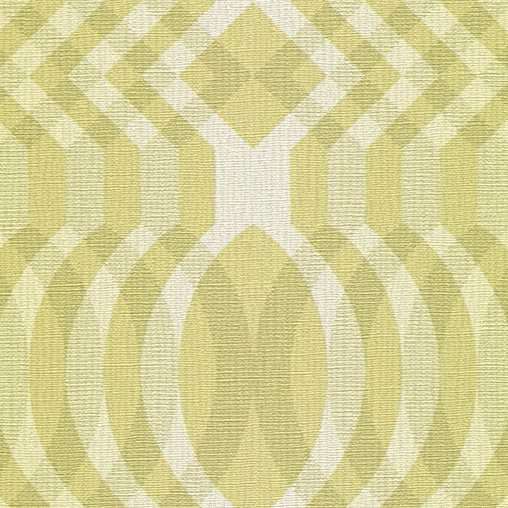             Non-woven wallpaper in retro style with geometric pattern - green, cream, white
        