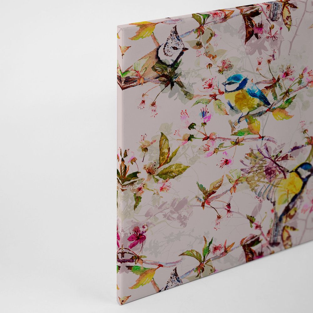             Birds Collage Style Canvas Painting | pink, yellow - 1.20 m x 0.80 m
        