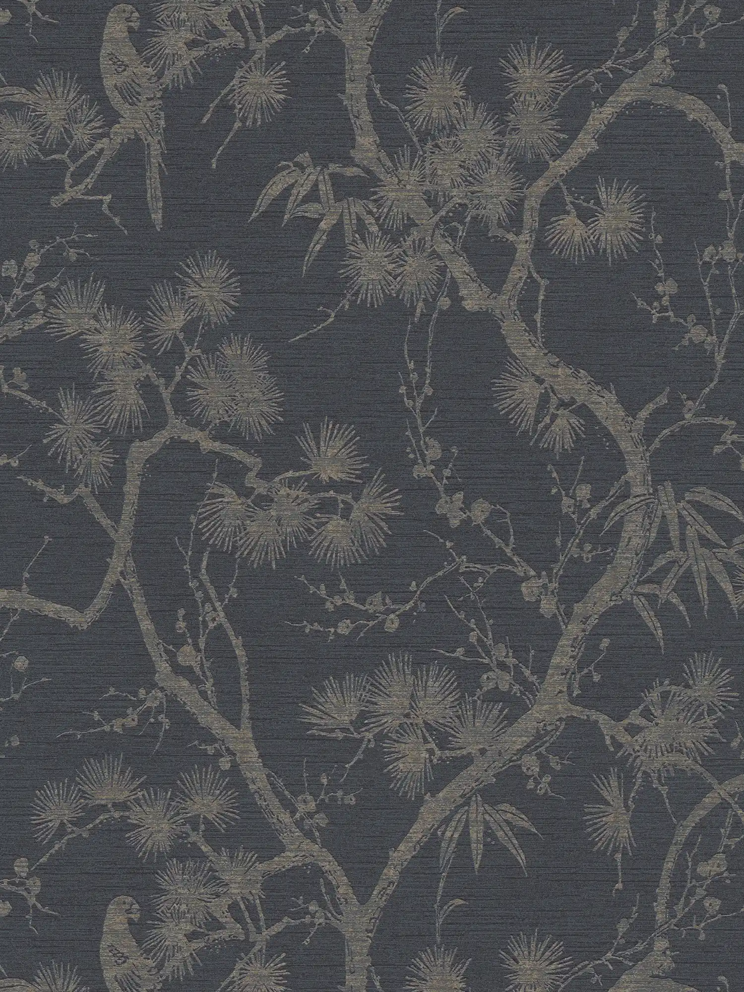 Non-woven wallpaper in Asian style with gold effect - grey, metallic, black
