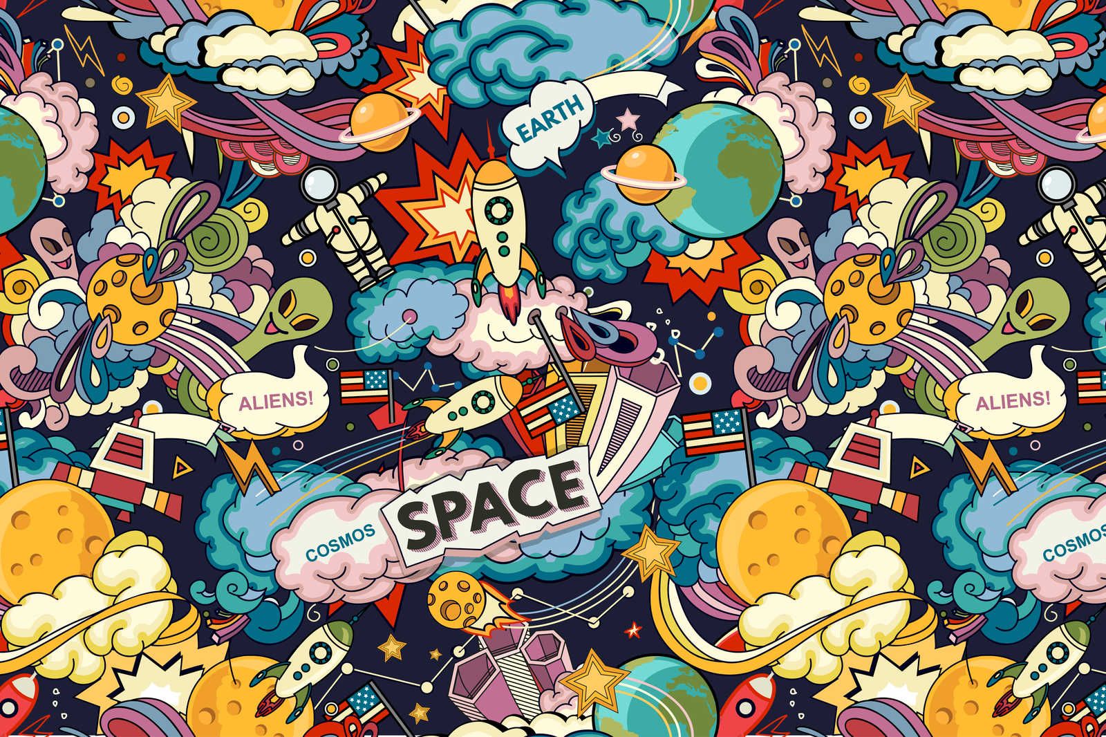             Toile Collage de l'univers dans le style bande dessinée - 90 cm x 60 cm
        