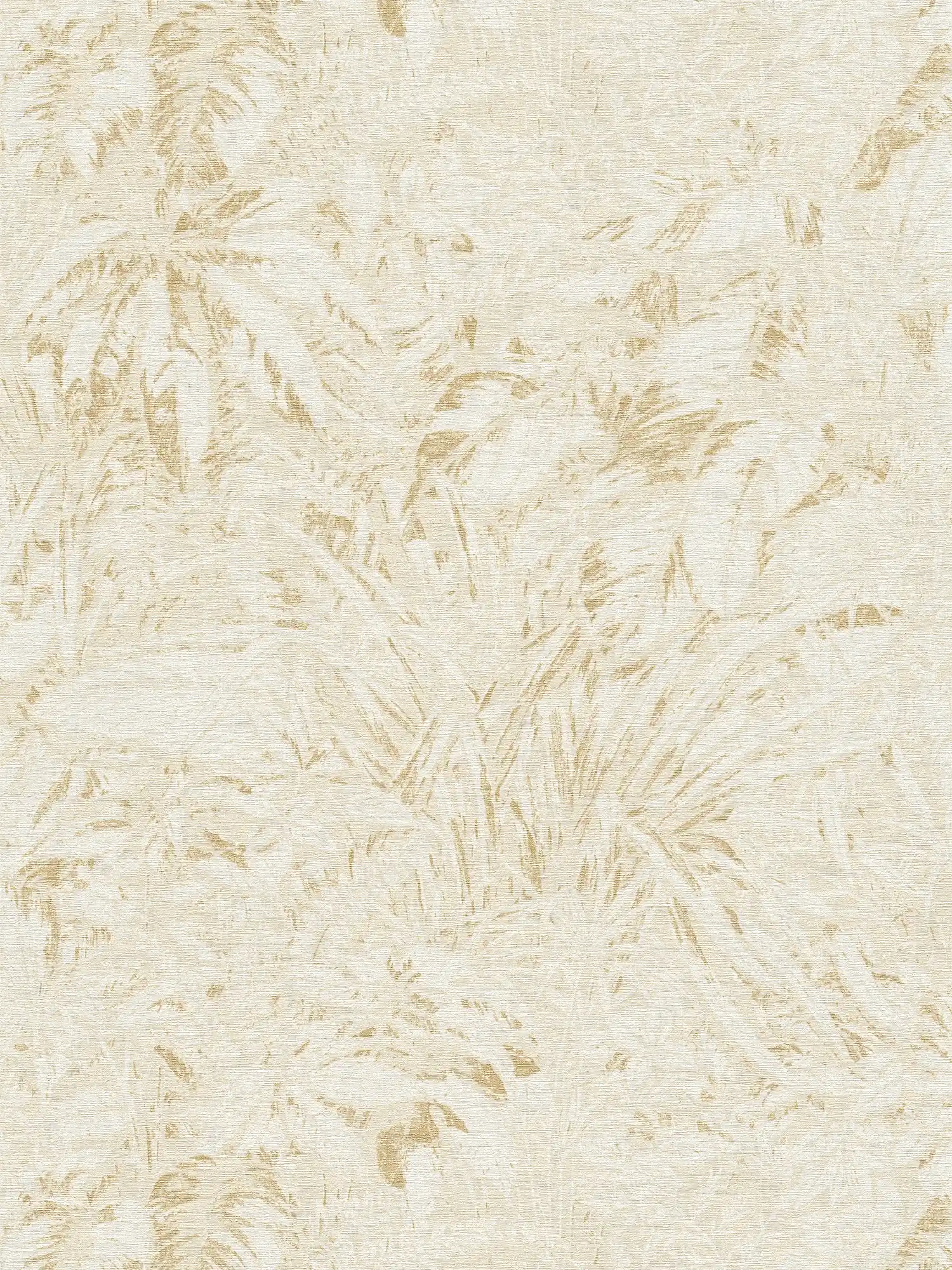 Jungle behang in zachte kleuren met bladmotief - beige, wit, goud
