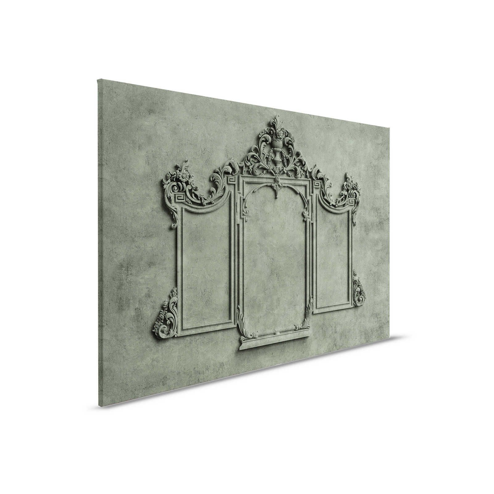 Lyon 2 - Canvas painting 3D stucco frame & plaster look in green - 0.90 m x 0.60 m
