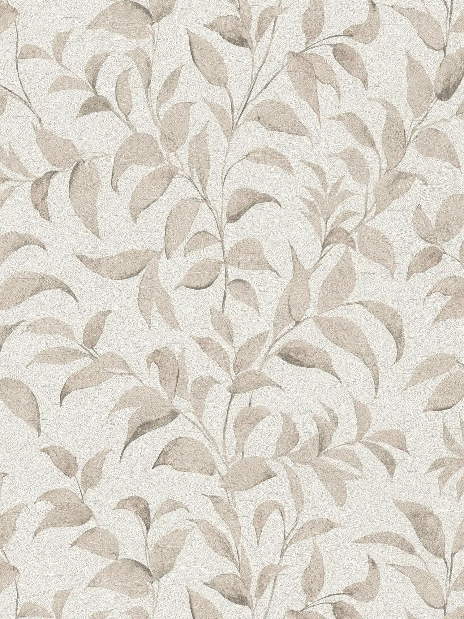         Carta da parati a foglie floreali con texture scintillante - bianco, grigio, beige
    