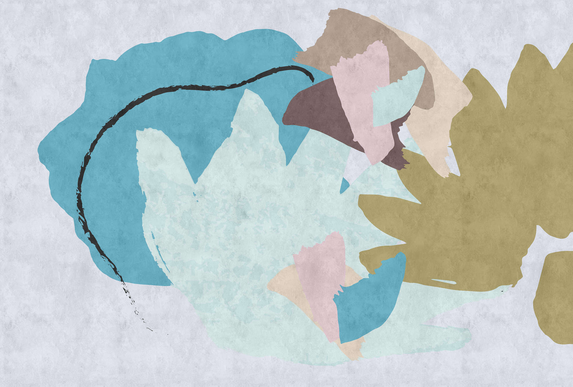             Floral Collage 1 - abstract digitaal print behang, kleurrijke kunst vloeipapier structuur - beige, blauw | structuur non-woven
        