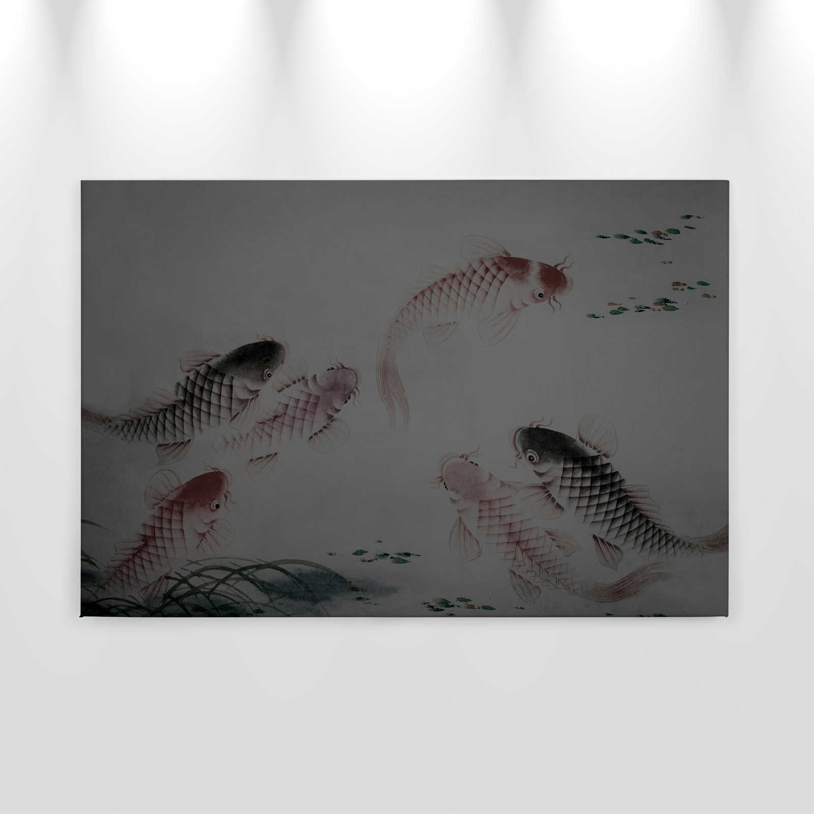             Quadro su tela Asia Style con laghetto Koi | grigio - 0,90 m x 0,60 m
        