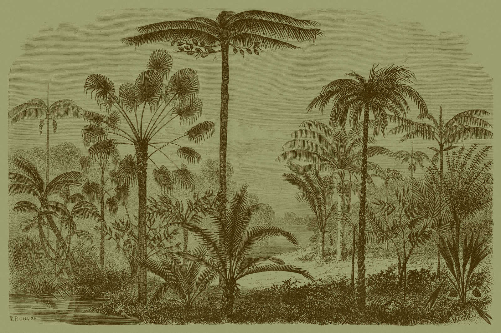             Jurassic 1 - Toile motif jungle gravure sur cuivre - 0,90 m x 0,60 m
        