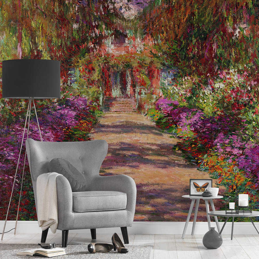 Muurschildering "Pad naar de tuin in Giverny" van Claude Monet

