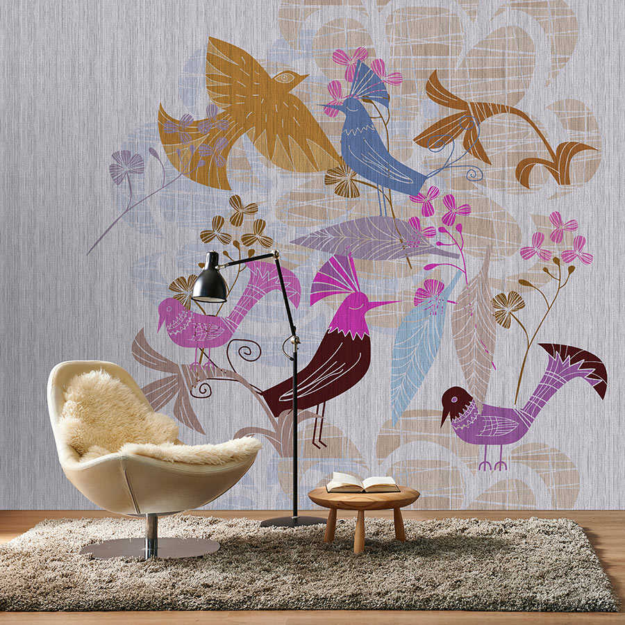 Birdland 1 - Papier peint oiseau style rétro scandinave
