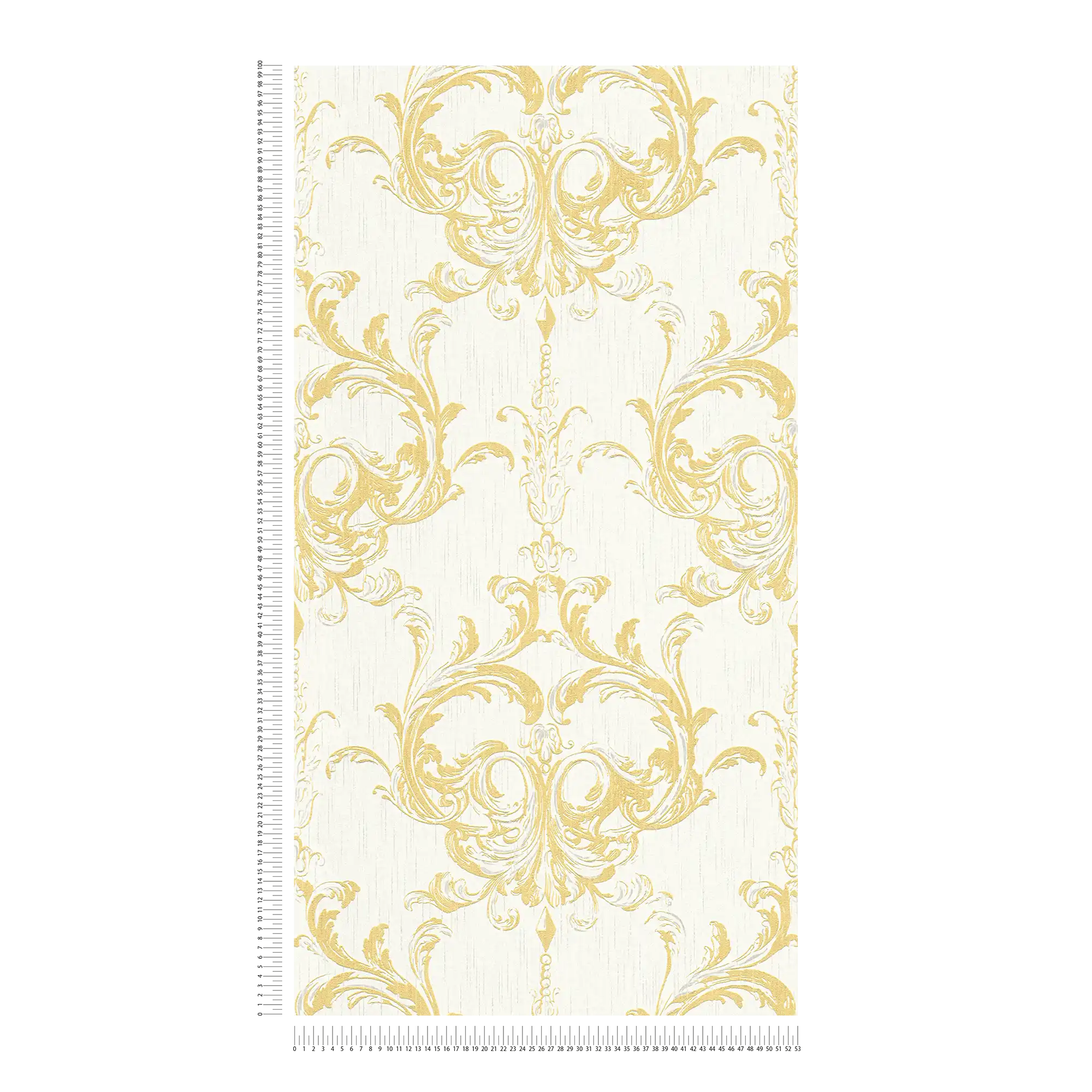             Non-woven wallpaper historical ornament design with texture effect - gold, white
        