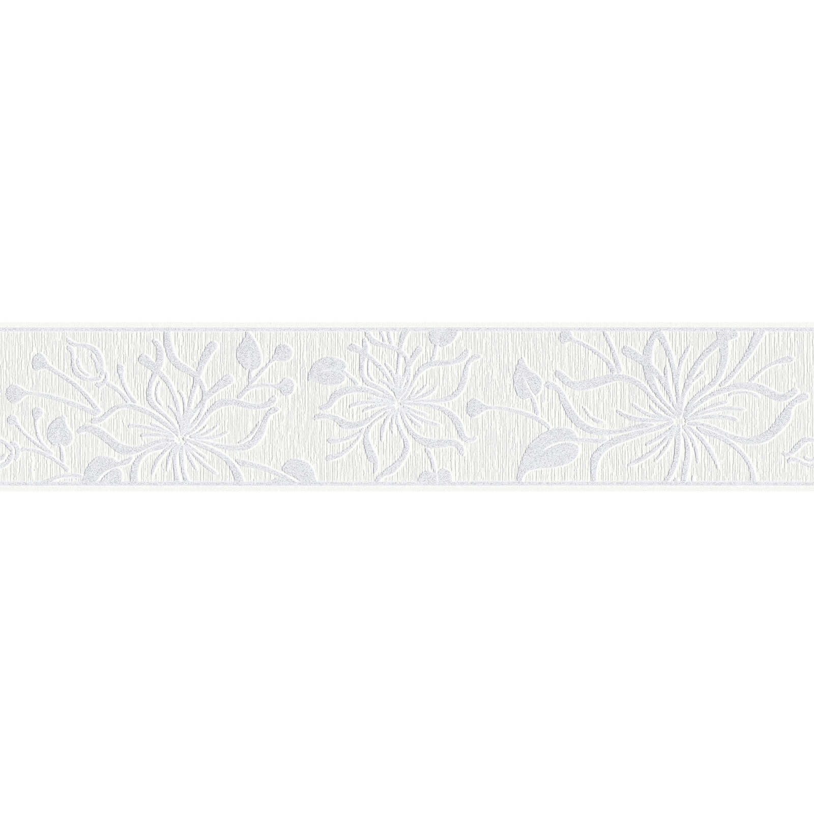 Papel pintado blanco con motivos florales y diseño estructural
