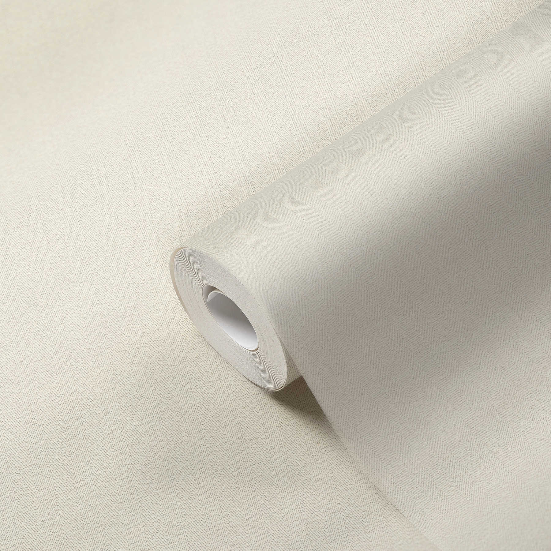             Papel pintado no tejido con aspecto de lino y diseño en espiga - crema
        