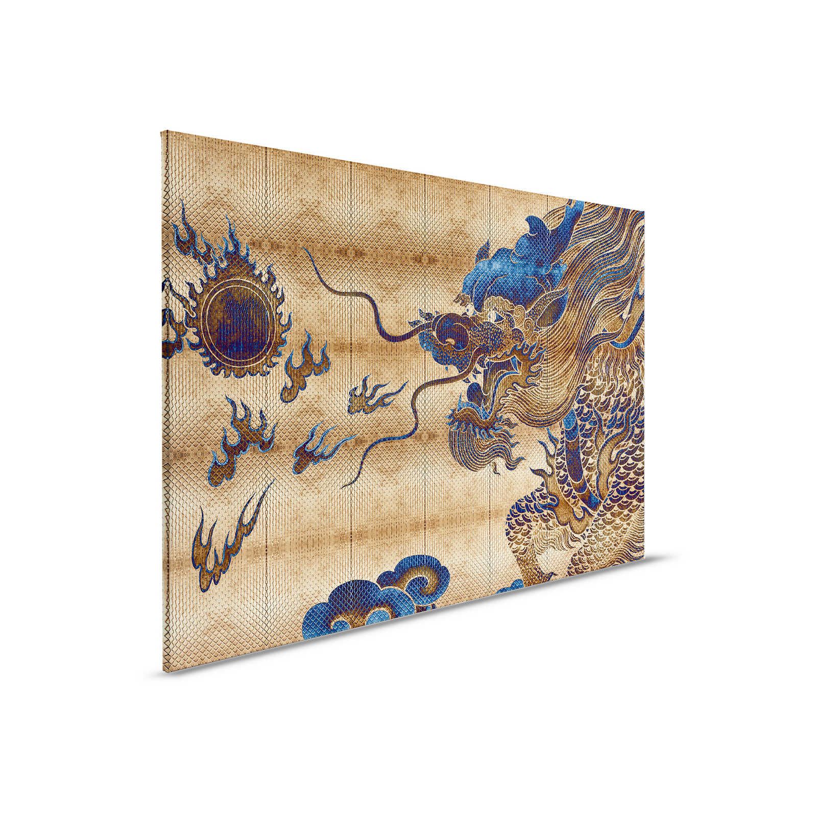 Shenzen 2 - Canvas schilderij Gouden Draak in Aziatische stijl - 0,90 m x 0,60 m
