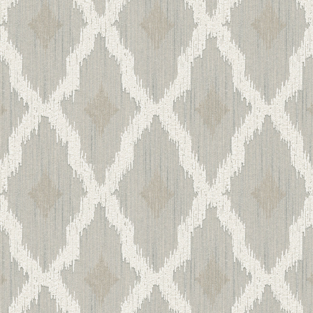             Grey non-woven wallpaper with curved diamond pattern
        
