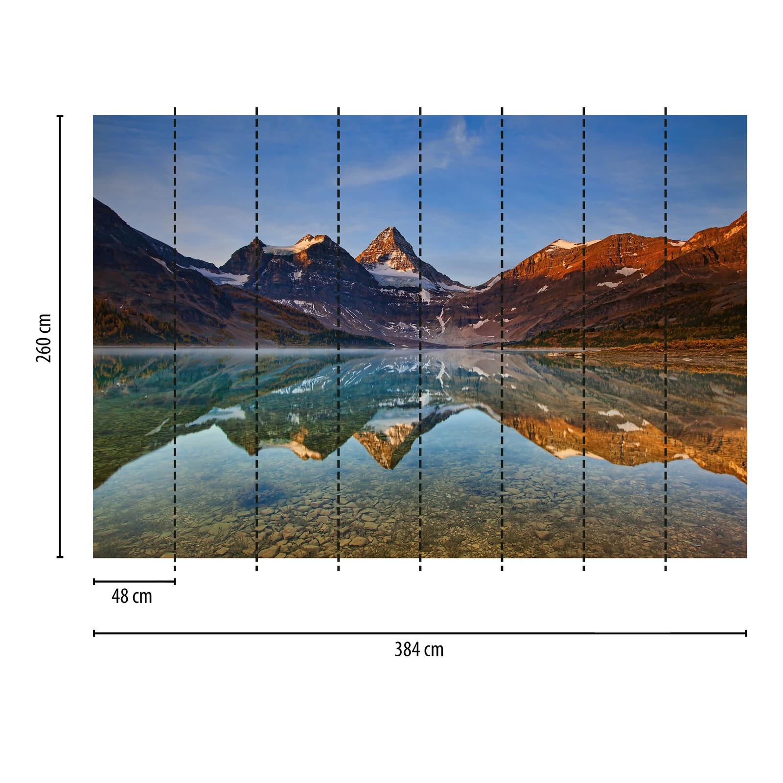             Papier peint panoramique paysage montagne et lac - marron, bleu
        