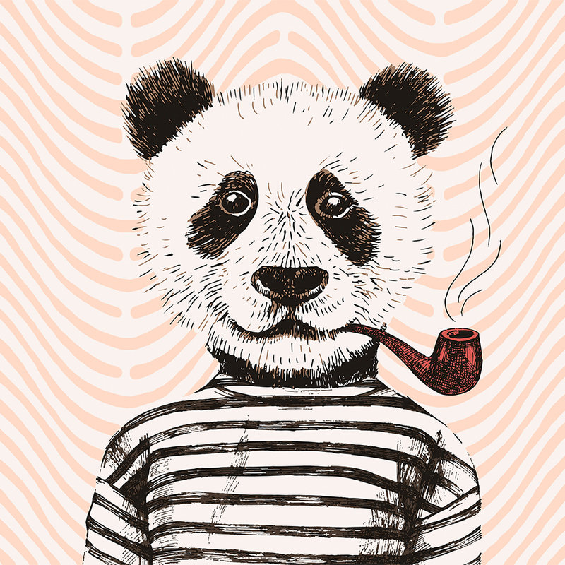         Panda mural cartoon design for Nursery - orange, red, white
    