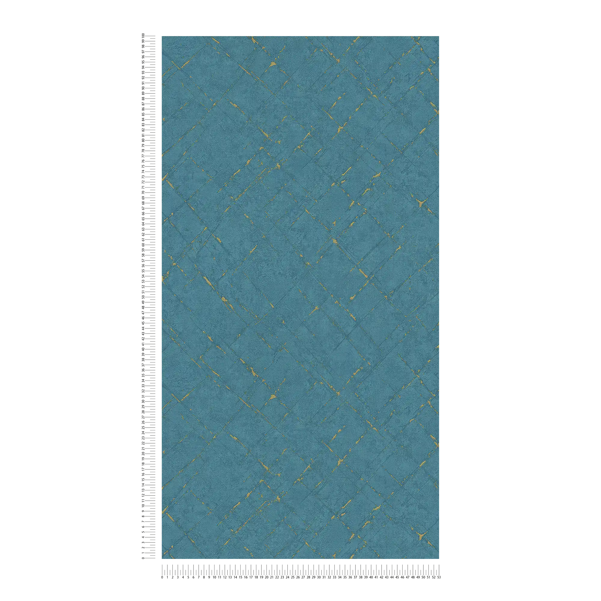             Carta da parati color petrolio effetto intonaco e metallizzato - blu, oro
        