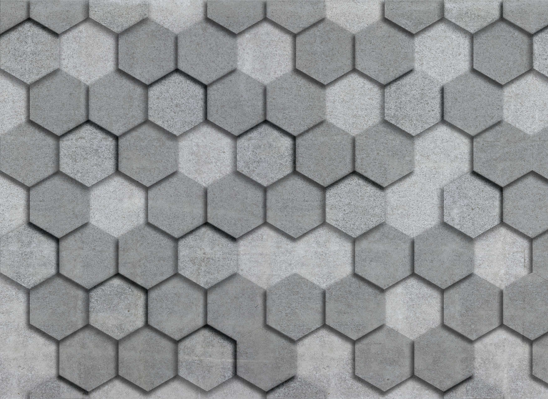             Papier peint panoramique avec carreaux géométriques hexagonaux aspect 3D - gris, argenté
        