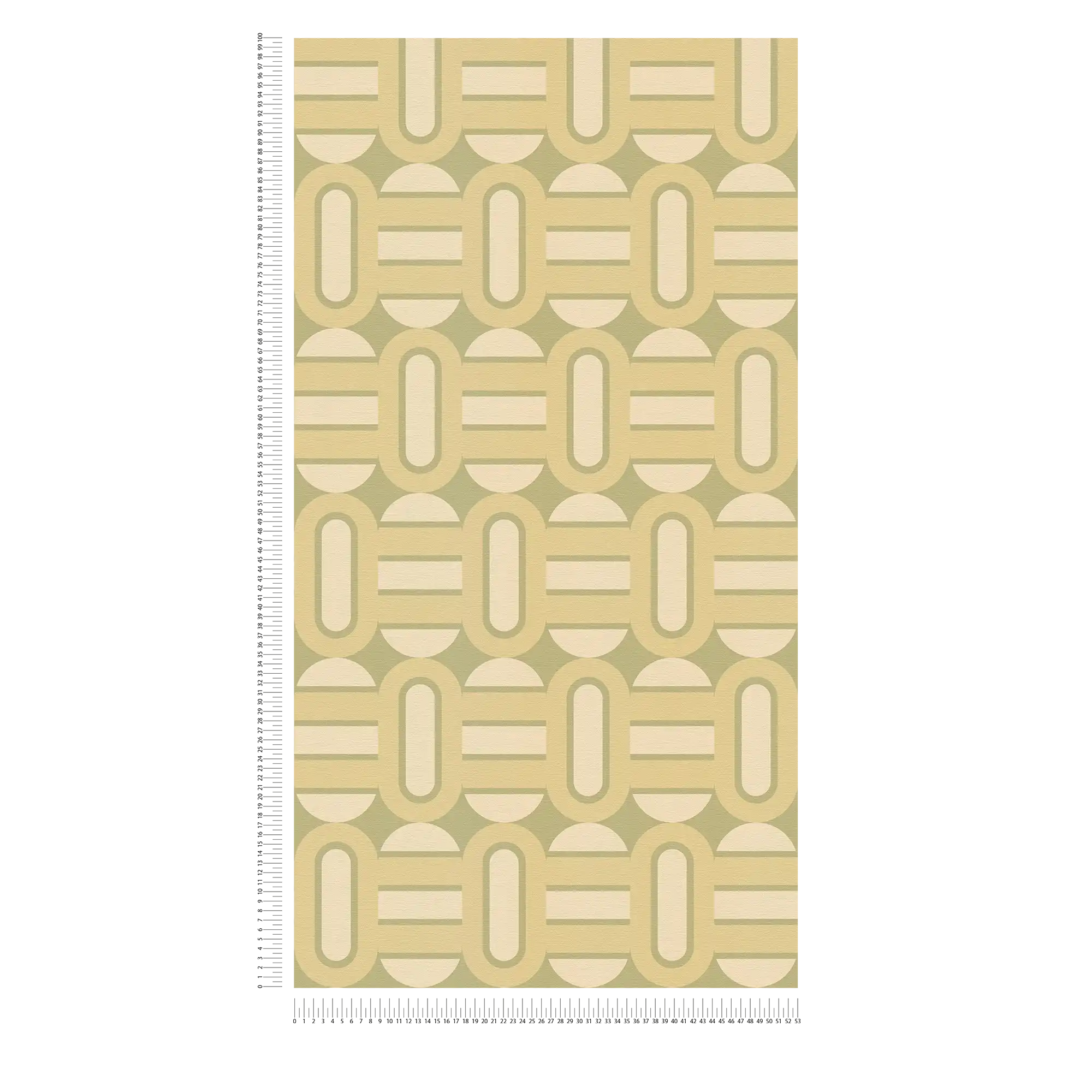             Non-woven wallpaper in retro style patterned with ovals and bars - green, cream
        