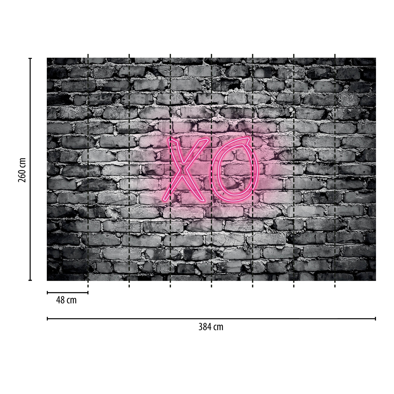             Photo wallpaper stone wall with illuminated letters XO
        