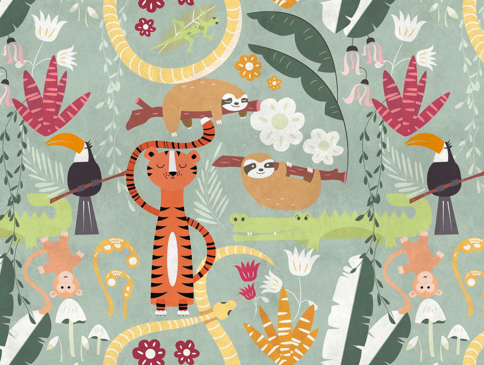             Behang nieuwigheid - kinderen motief behang jungle dieren komische stijl
        
