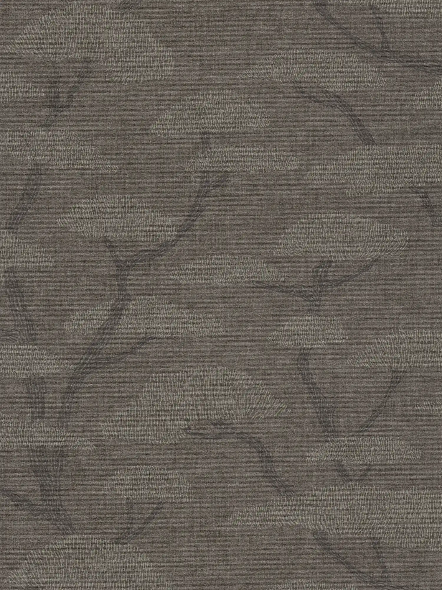 Papier peint anthracite avec motif d'arbre dans le style vintage
