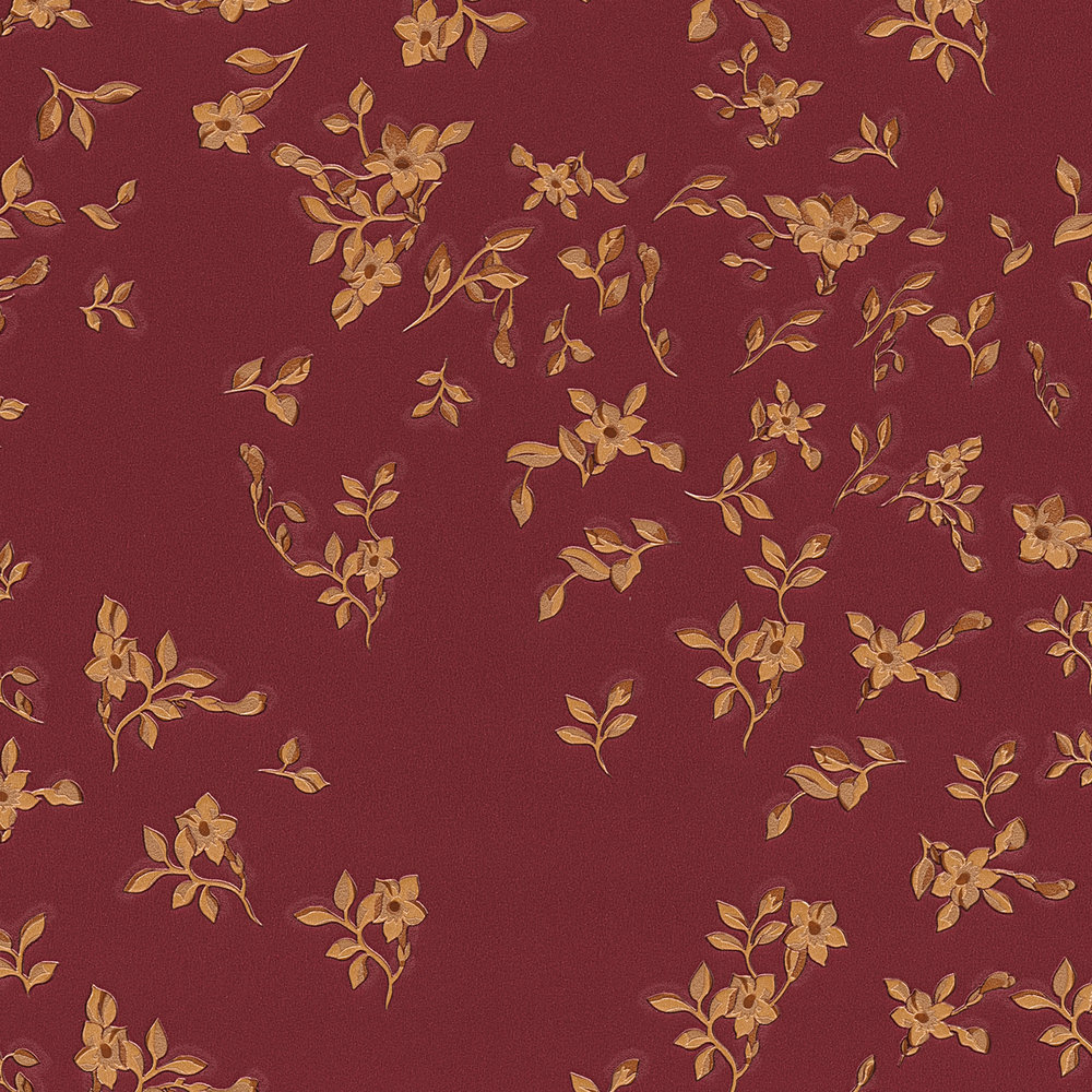            Papier peint rouge VERSACE à motif floral - rouge, or, marron
        