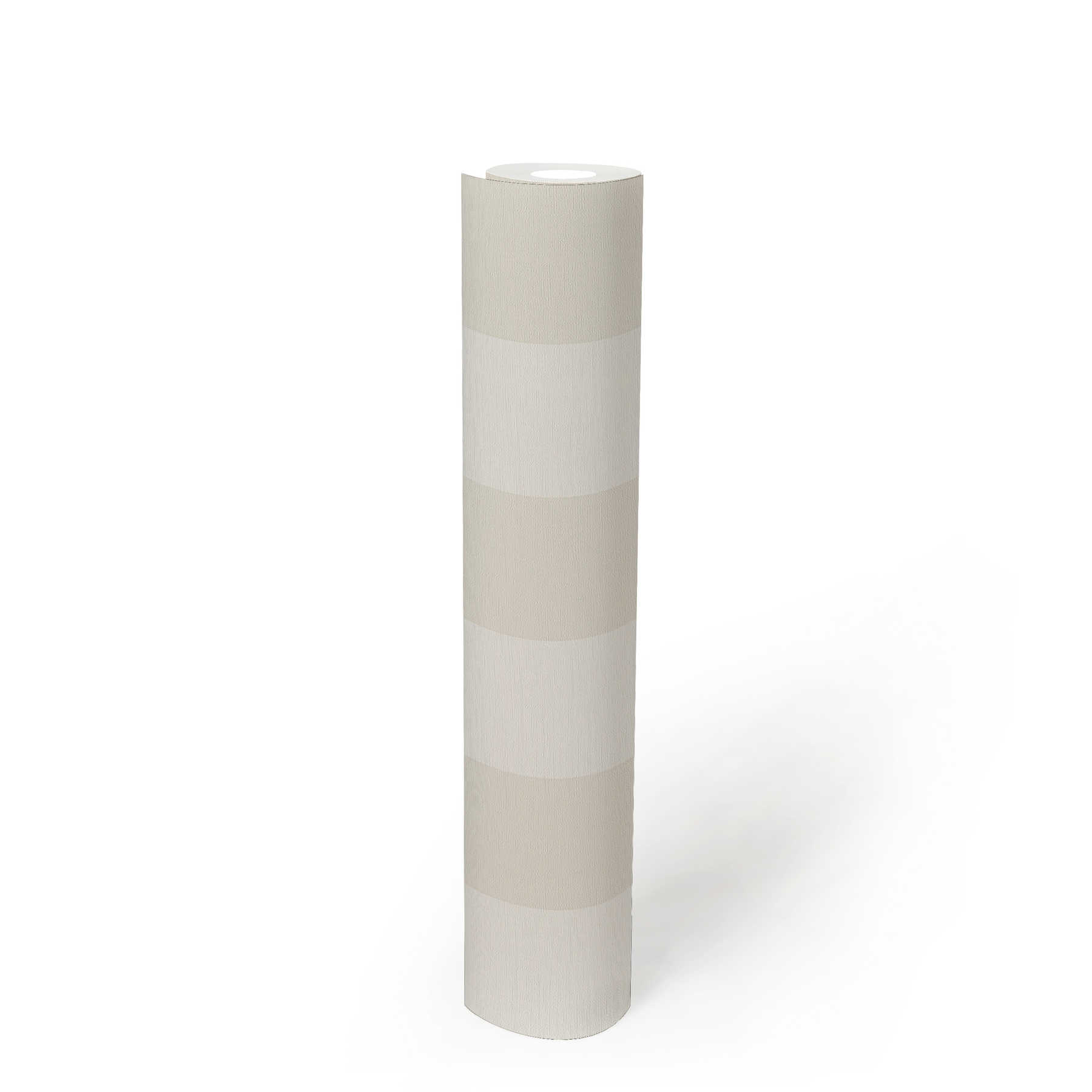             Blokstreepbehang met textiellook voor jong design - beige, wit
        
