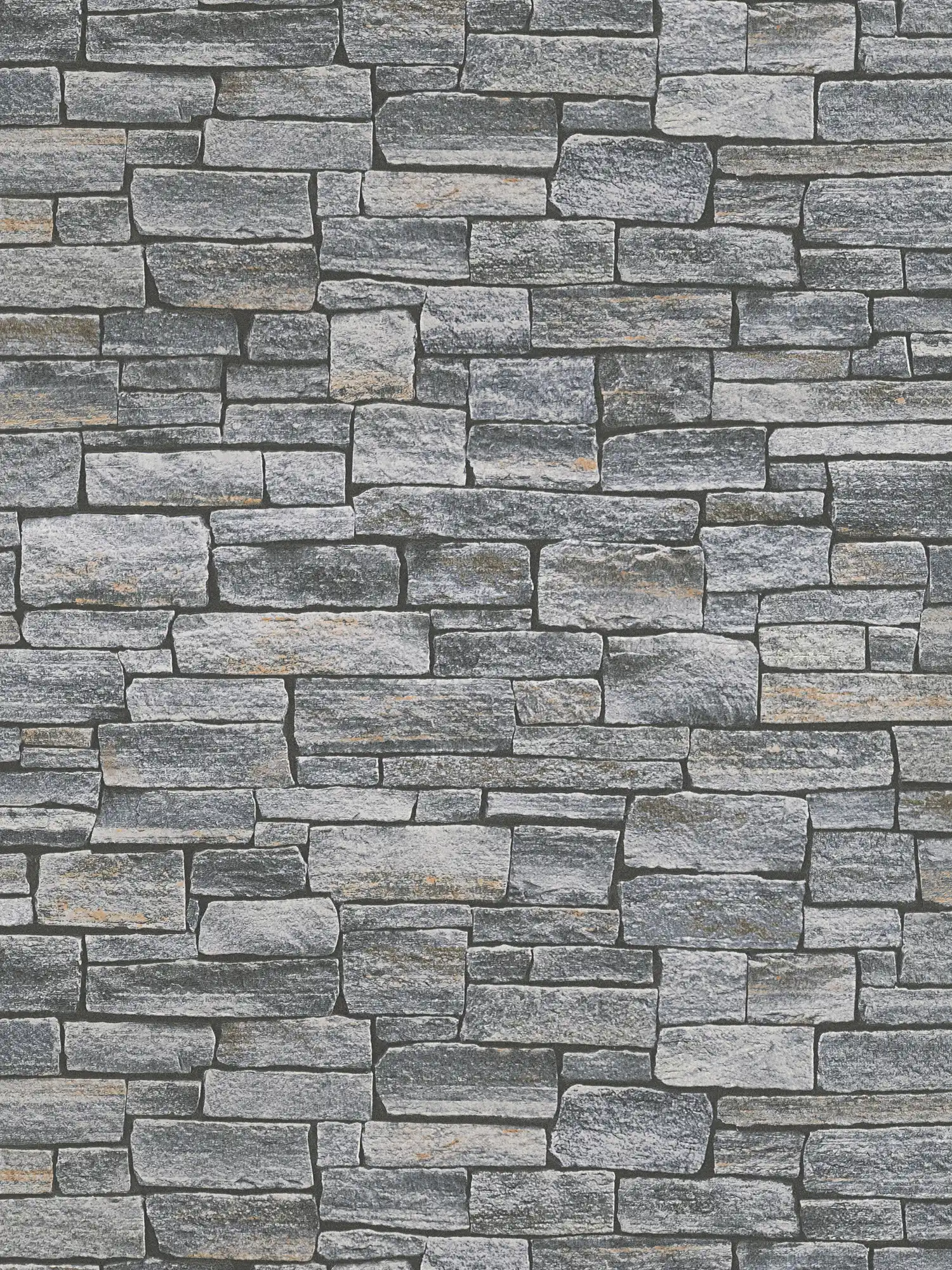 Wallpaper with stone look & natural wall motif - grey, black, brown
