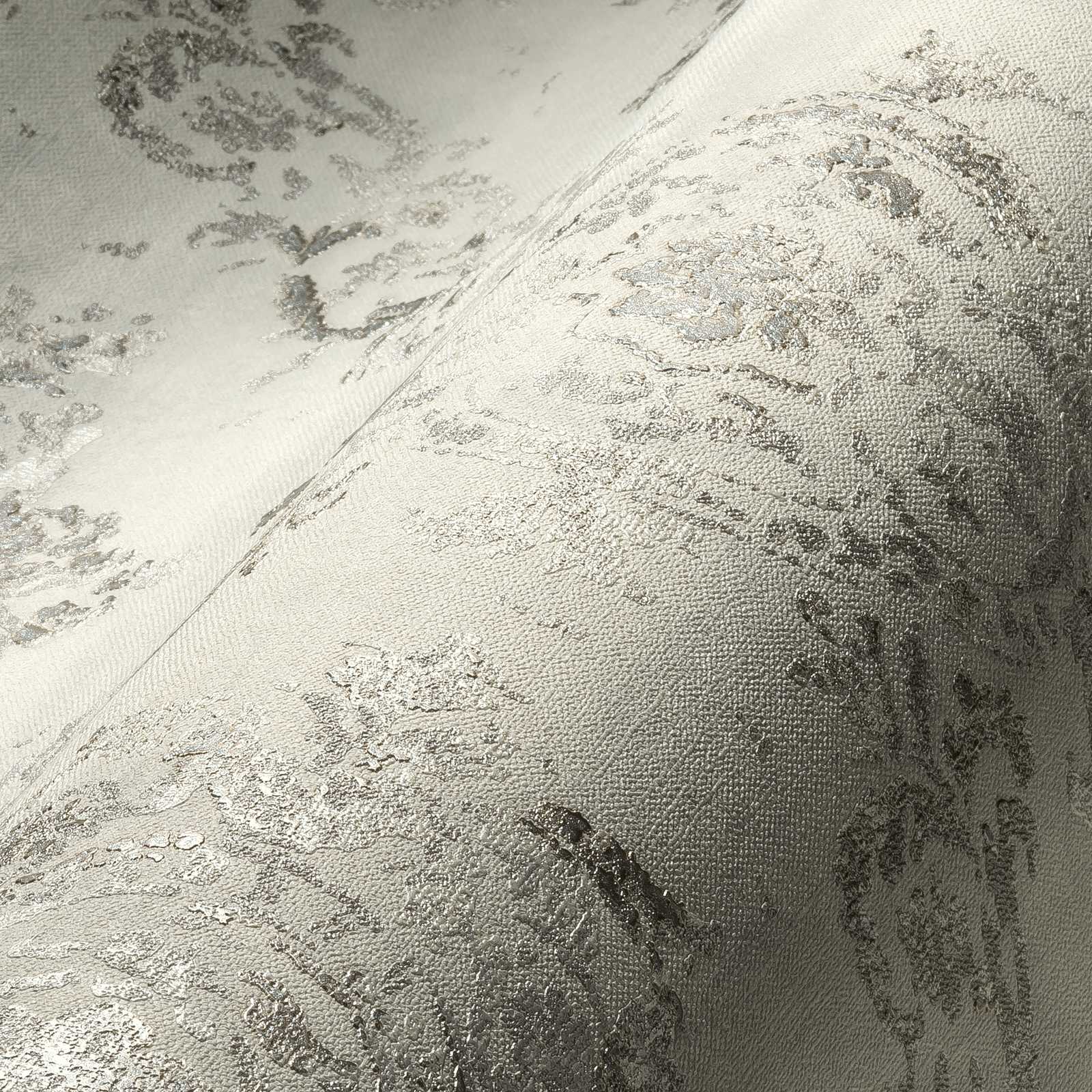             Papel pintado ornamental con estructura de lino en aspecto vintage - metálico, crema, beige
        